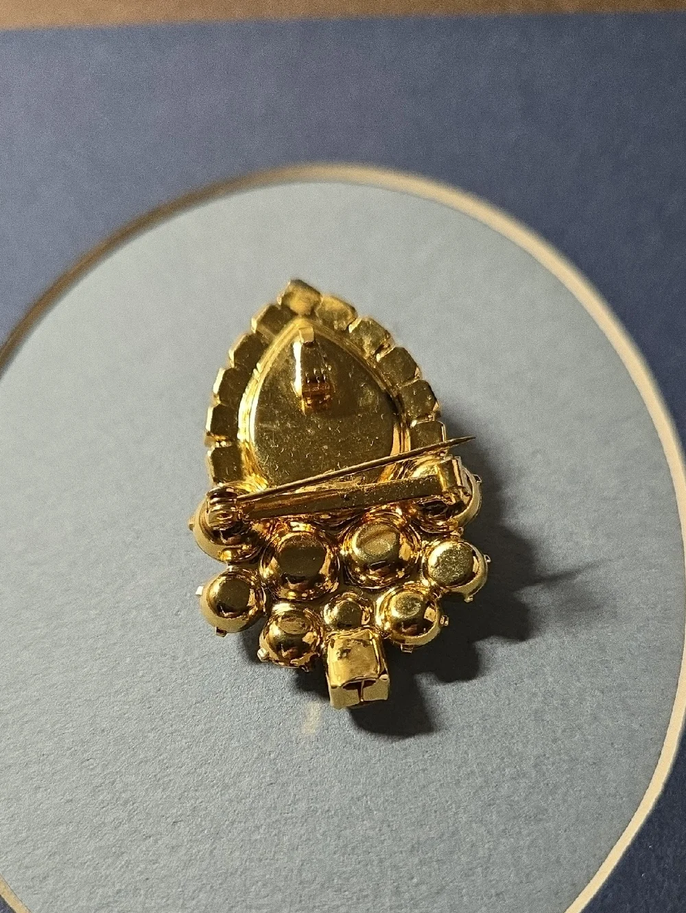 Gold-Tone Amber Teardrop & Clear Crystal Cluster Brooch Necklace Pendent